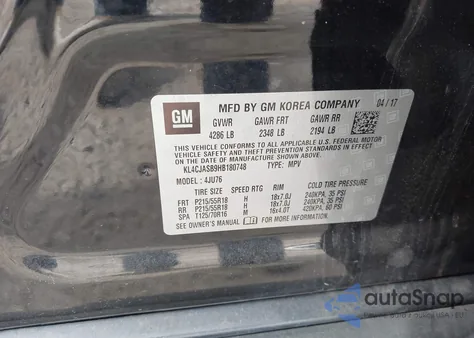 2017 Buick Encore Preferred из США, поврежденный, VIN KL4CJASB9HB180748